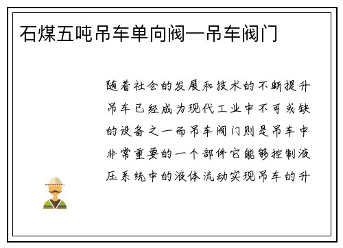 石煤五吨吊车单向阀—吊车阀门